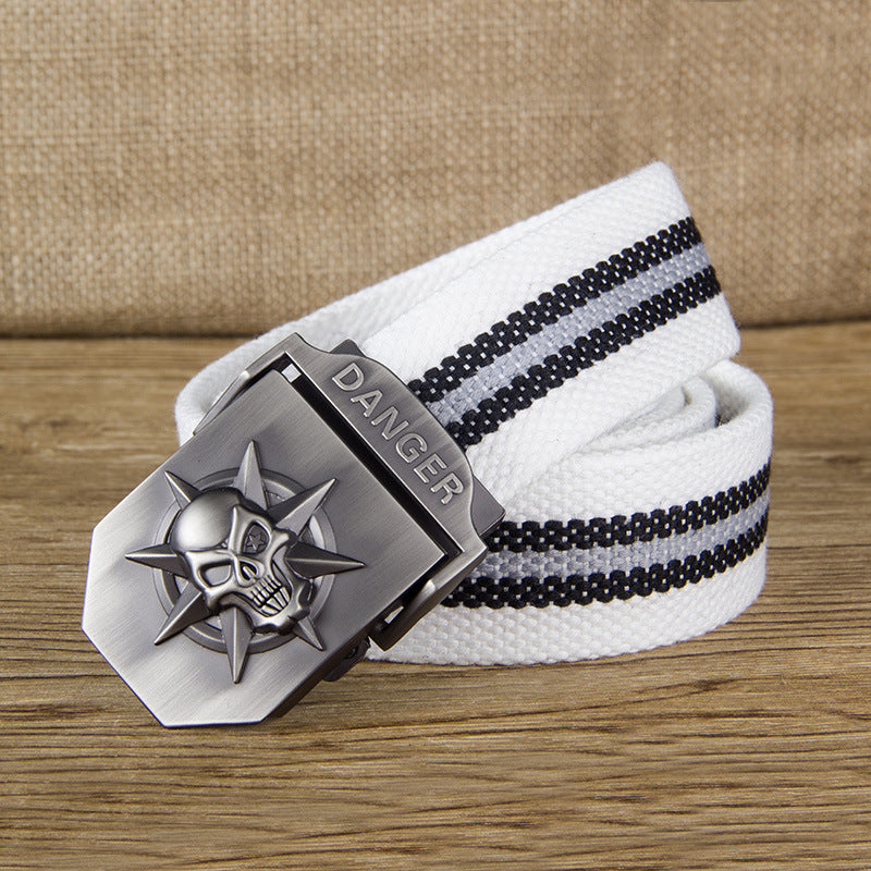 Men's Skull Automatic Buckle Canvas Belt (Wholesale)