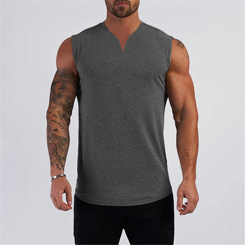 Men's Smooth Solid Summer V Neck Sports Tank Top