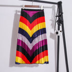 Women's Rainbow Print Pleated Skirt