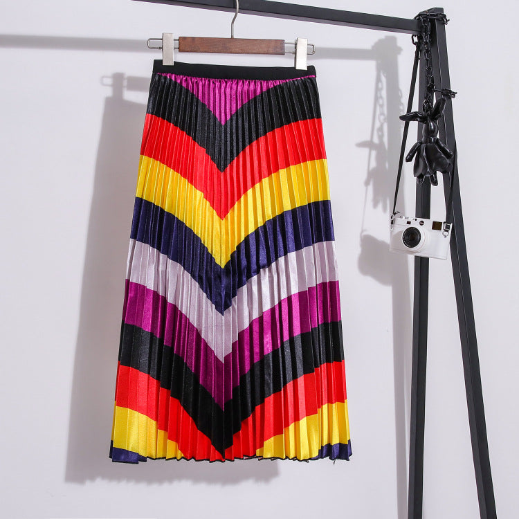 Women's Rainbow Print Pleated Skirt
