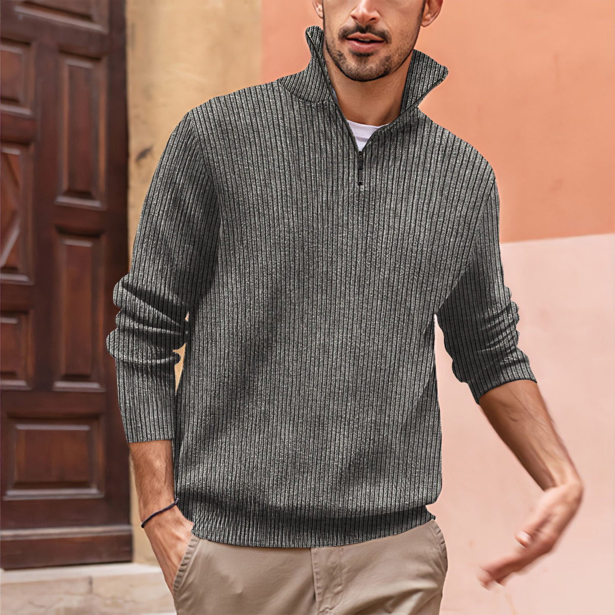 Men's Versatile Polo Zipper Turtleneck Tops