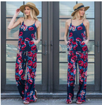 Women's Floral Jumpsuit, Loose Fit Long Pants, Strap Jumpsuit