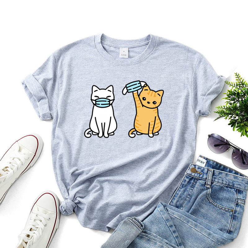 Women's Cartoon Cat Short Sleeve T Shirt