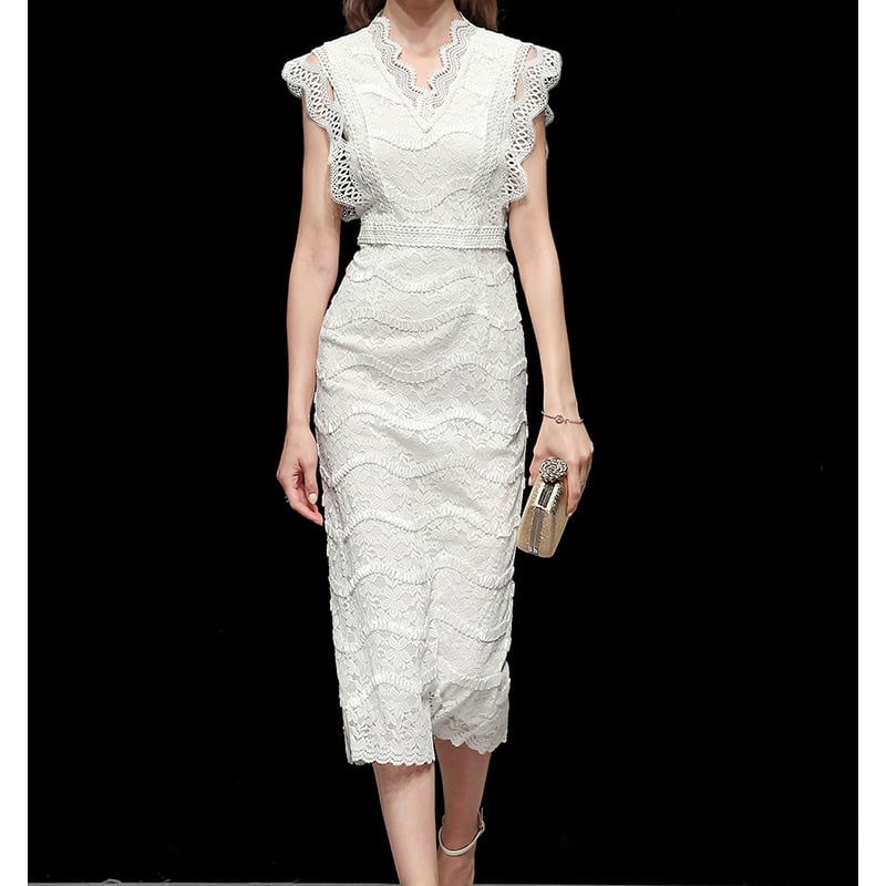 Women's Slim White Lace Long Dress