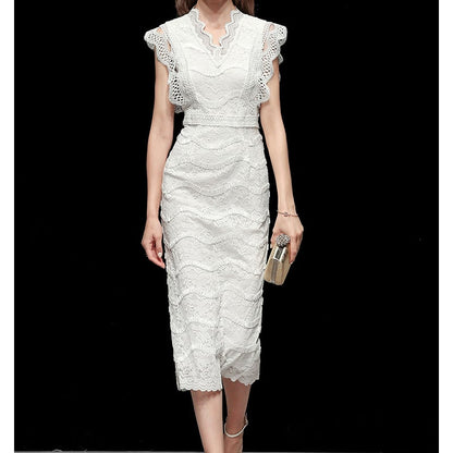 Women's Slim White Lace Long Dress