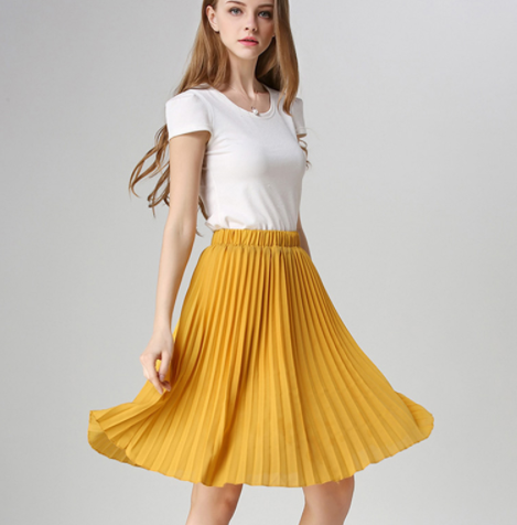 Women's Pleated Vintage High Waist Midi Skirt