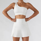 Women's Ribbed One Shoulder Stretch Yoga Bra & Shockproof Activewear Set