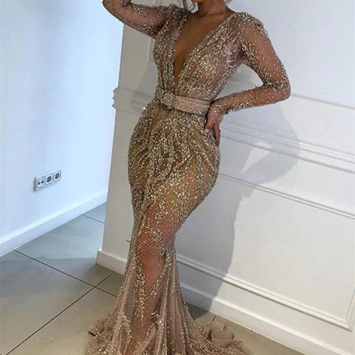 Sequined Long Sleeve Banquet Dress Main image