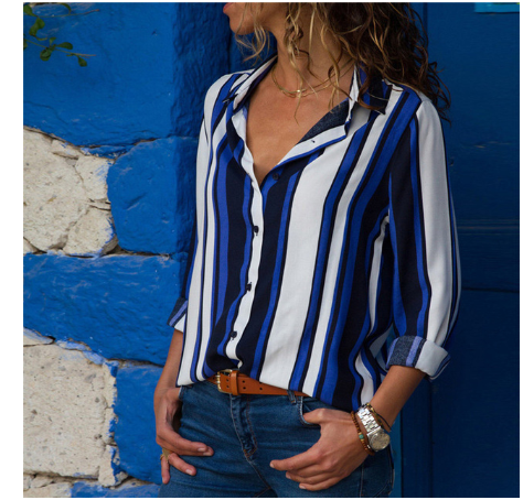 Women's Striped Chiffon Long Sleeve Shirt
