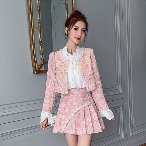 Women's Tweed Jacket & Pleated Shirt Set