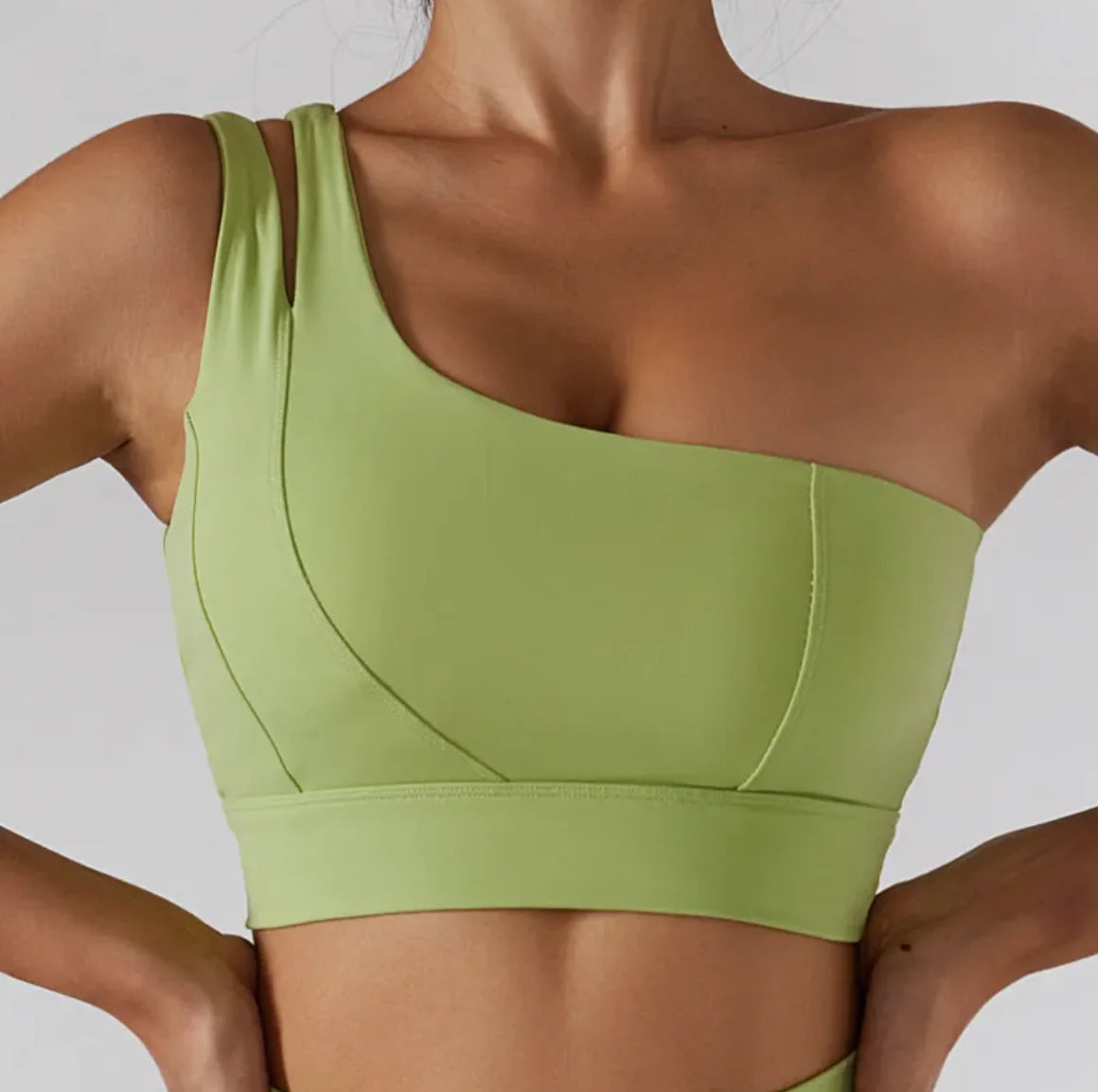 Women's Ribbed One Shoulder Stretch Yoga Bra & Shockproof Activewear Set