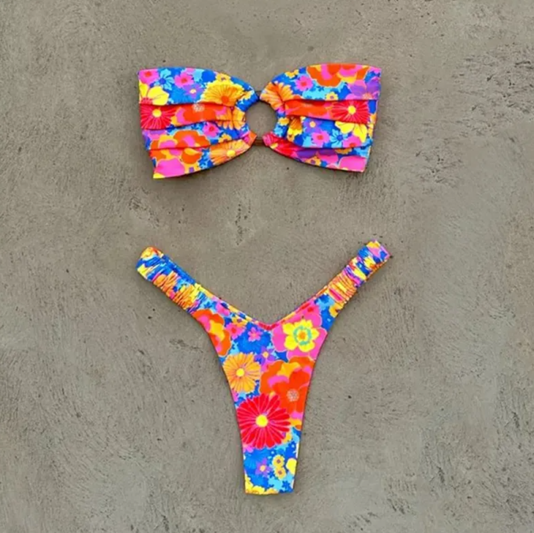 Women's Printed Pleated Bikini Women's Bikini Unbranded Color S