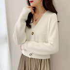 Women's Solid Short Cardigan Sweater Tops
