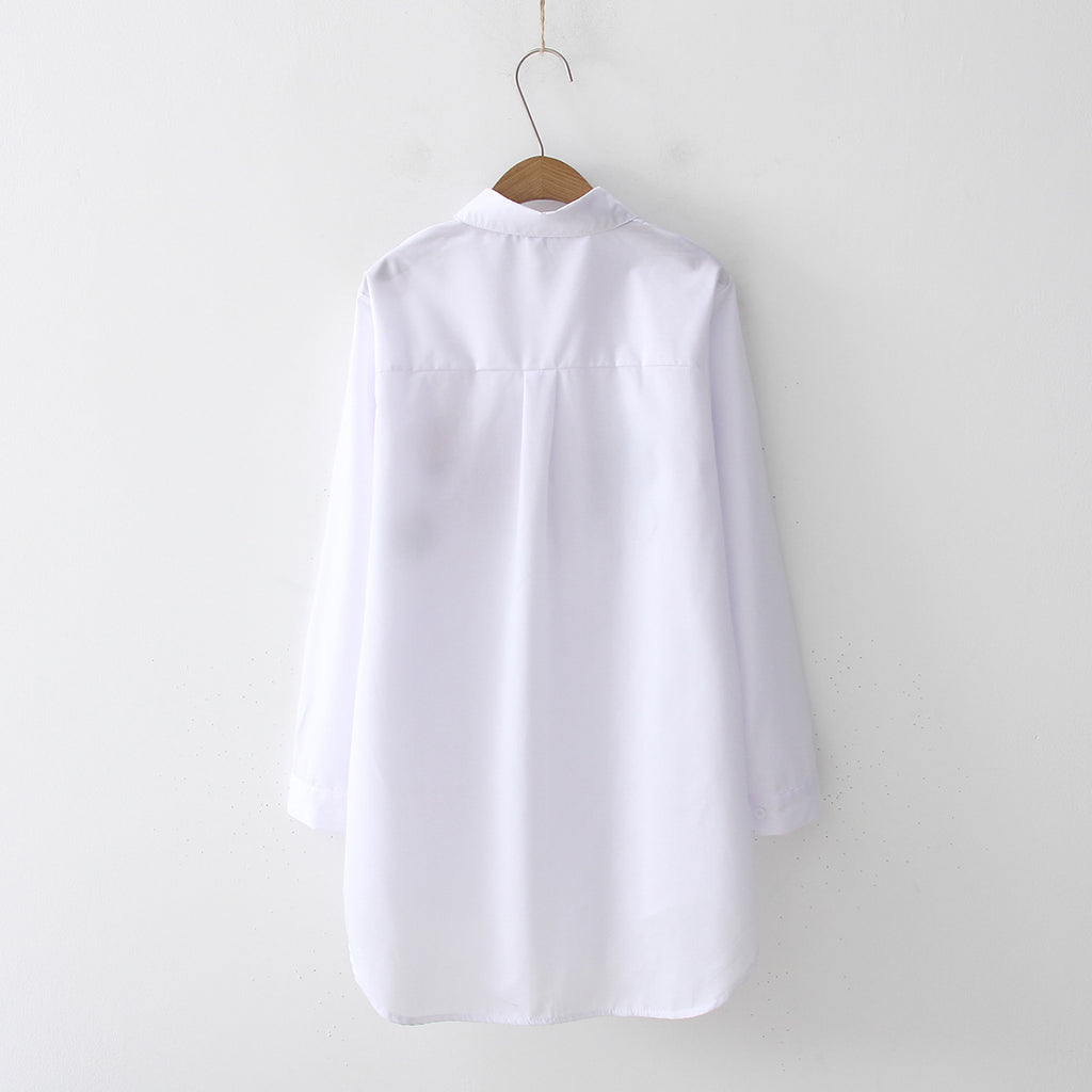 Women's Harajuku Embroidered White Shirt Long Sleeve