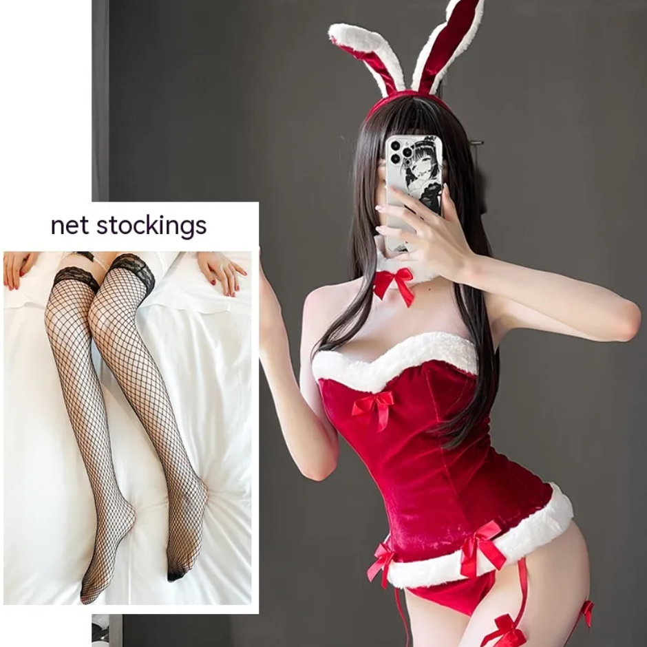 Women's Bunny Lingerie Set Women's Lingerie Unbranded Red Mesh Stockings Free Size 80 To 120