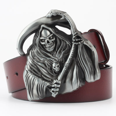 Men's Ghoulish Skull Leather Belt - Casual Style