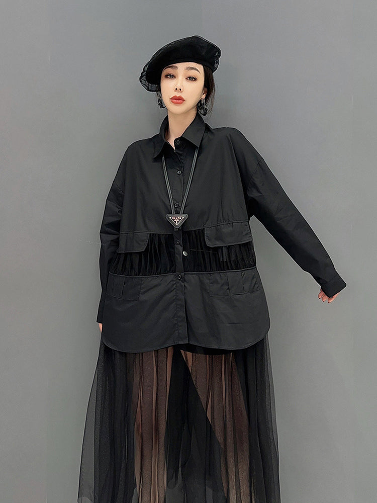 Women's Mesh Spliced Shirt Dress