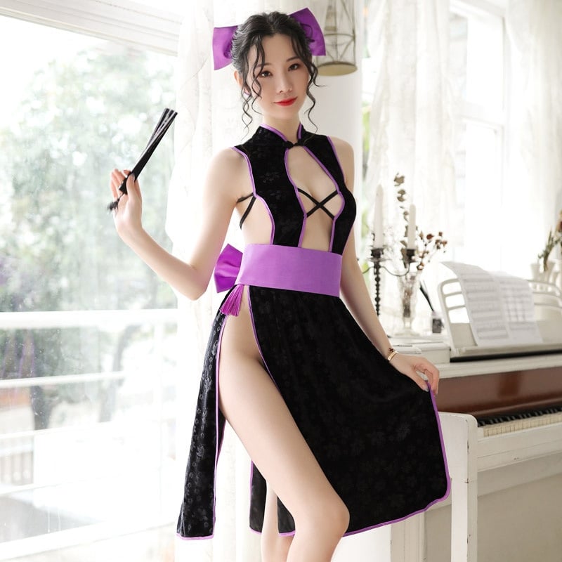 Women's Cheongsam Backless Hollow Out Lingerie Women's Lingerie Unbranded Purple One Size