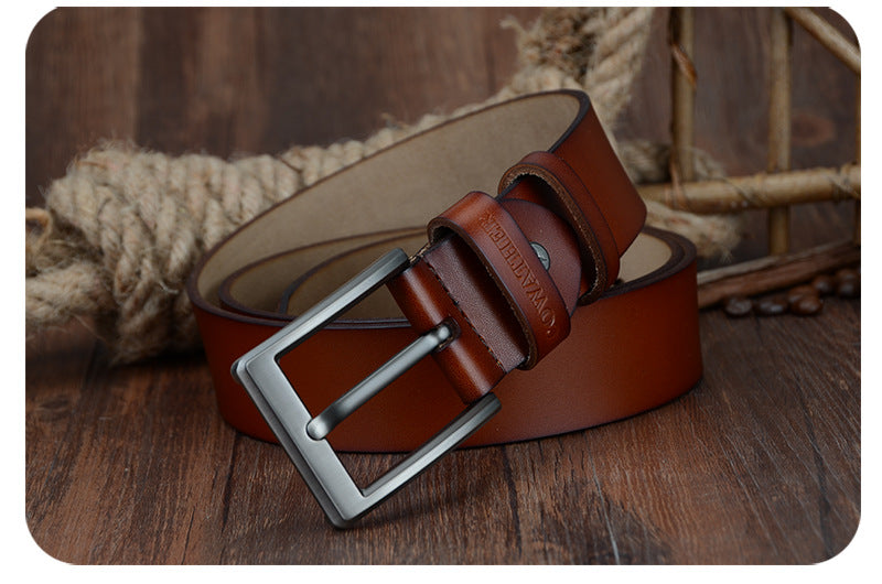 Men's Genuine Leather Belt with Pin Buckle