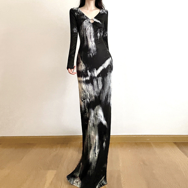 Retro Chinese Style Ink Print Dress Women's Dresses Unbranded
