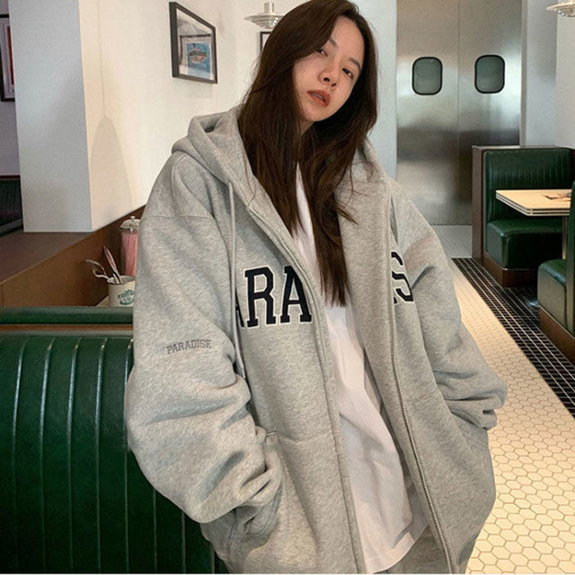 Women's Casual Hooded Zipper Sweatshirt Tops