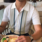 Men's Knit Polo Shirt Striped Casual Style