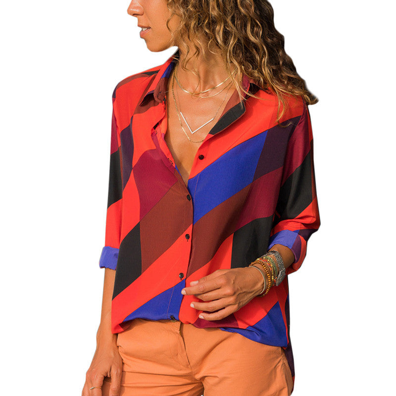 Women's Striped Chiffon Long Sleeve Shirt