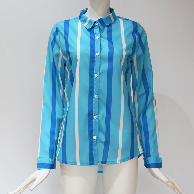 Women's Striped Chiffon Long Sleeve Shirt