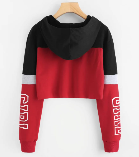 Women's Patchwork Crop Hoodie Women's Hoodie Unbranded