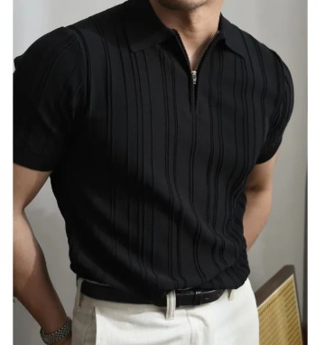 Men's Zipper Knitted Polo Shirt Secondary image