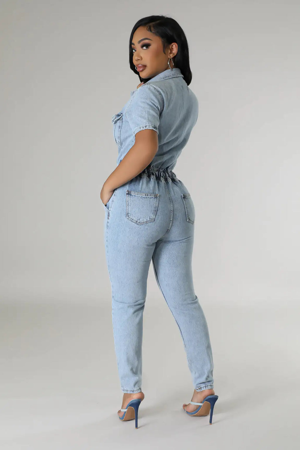 Women's Elegant Blue Denim Stretch Jumpsuit