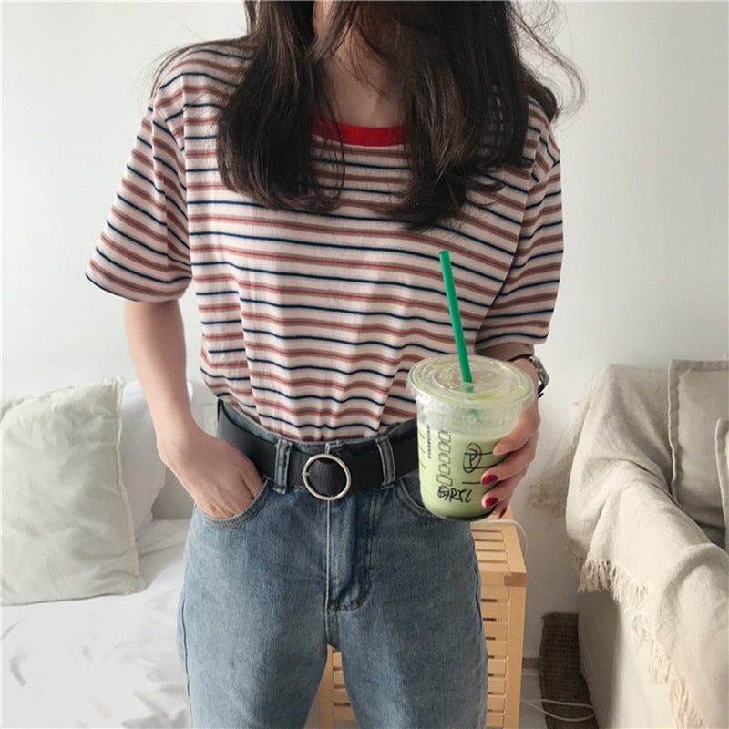 Women's Loose Striped Short Sleeve T Shirt