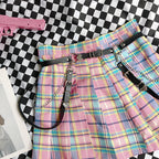 Women's Gradient Pink Checkered Pleated Mini Skirt