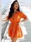 Women's Lapel Belted Short Sleeve Shirt Dress