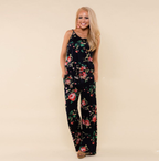 Women's Floral Jumpsuit, Loose Fit Long Pants, Strap Jumpsuit