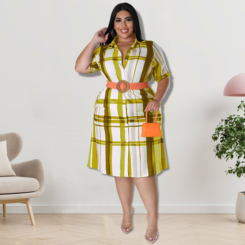 Women's Checkered Short Sleeved Shirt Dress
