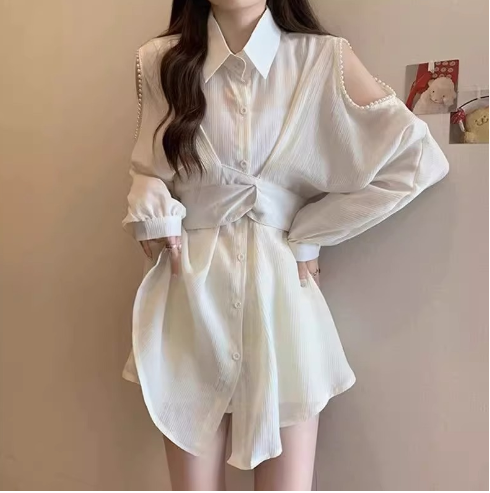 Women's Lapel Halter Shirt Dress