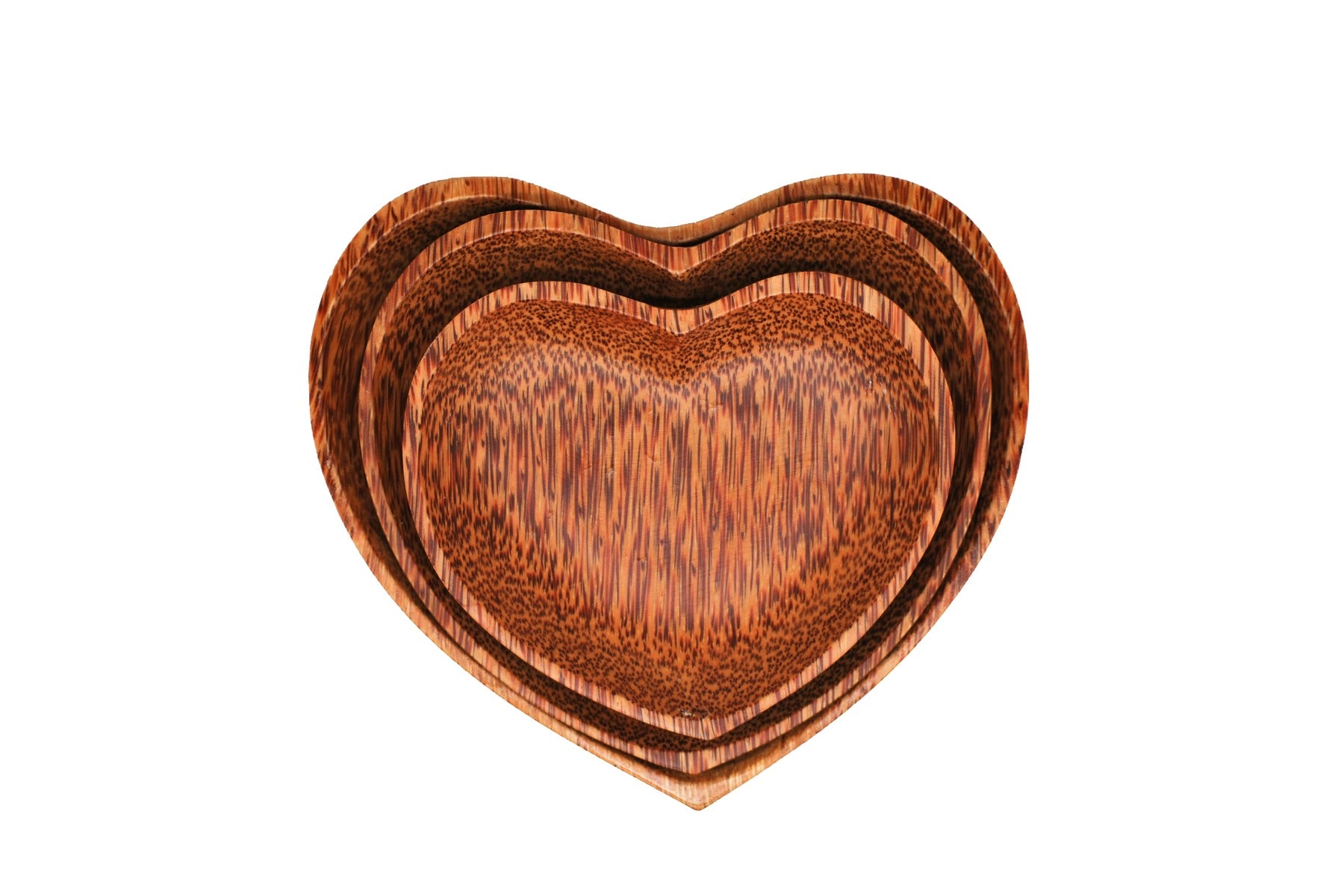 Set of 3 Coconut Wood Heart Shape Plates Natural Main image