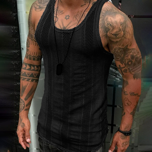 Men's Breathable Polyester Fiber Tank Top for Gym Training
