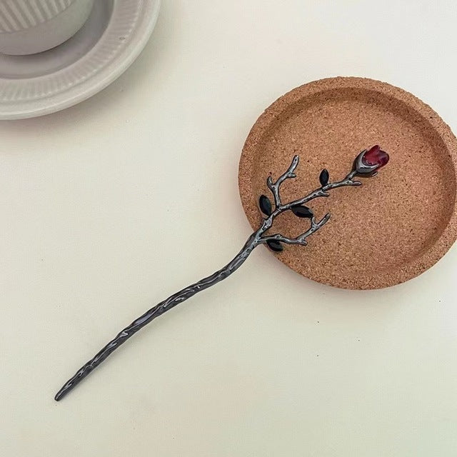 Elegant Red and Black Roses Retro Chinese Hairpin