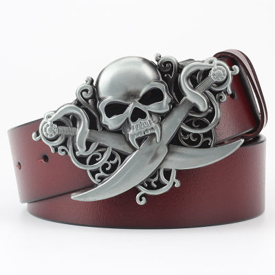 Men's Ghoulish Skull Leather Belt - Casual Style