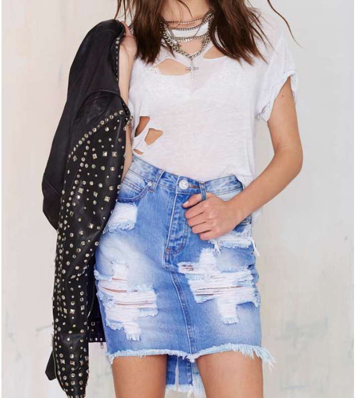 Women's Bodycon Midi Ripped Denim Skirt Main image