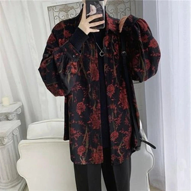Women's Vintage Chiffon Shirt With Rose Print