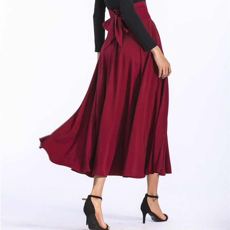 Women's Long A Line Skirt With Bow