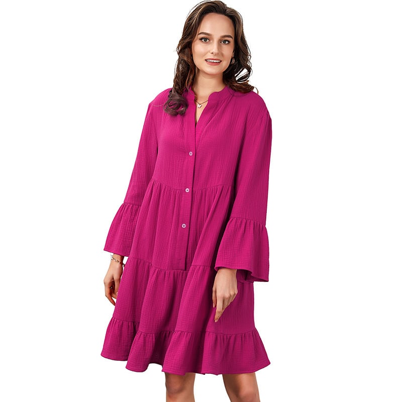 Women's Solid Color Pleated Shirt Dress