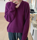 Korean Style Loose V-Neck Knit Sweater for Women
