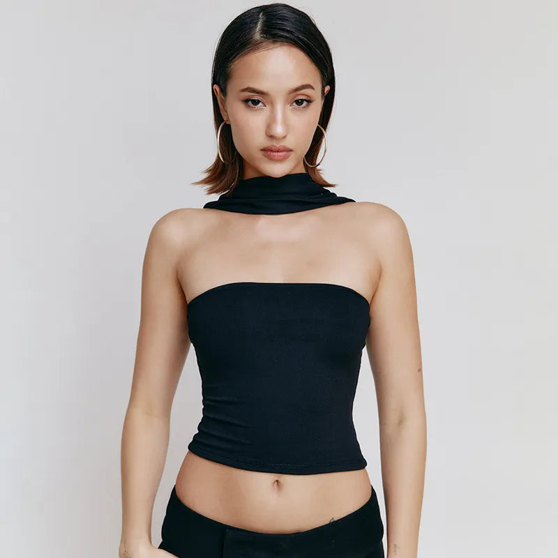 Women's Halter Backless Satin Crop Tops ILLUSION CO