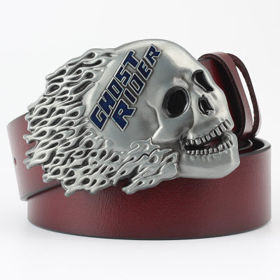 Men's Ghoulish Skull Leather Belt - Casual Style