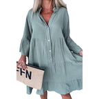 Women's Solid Color Pleated Shirt Dress