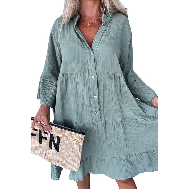 Women's Solid Color Pleated Shirt Dress